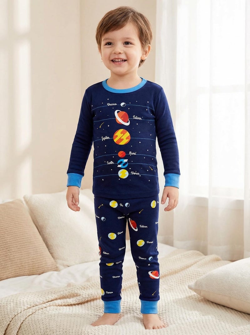 Popshion Boys Planet Pajamas 100% Cotton Pjs Toddler 2 Piece Long Sleeve Sleepwear Kids Clothes Pj Set Space Shirt 8t - Image 2